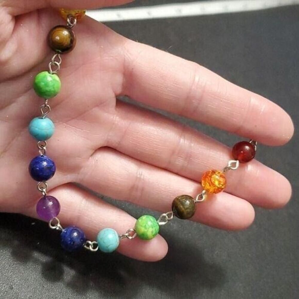Silver tone chakra bracelet 8-9"